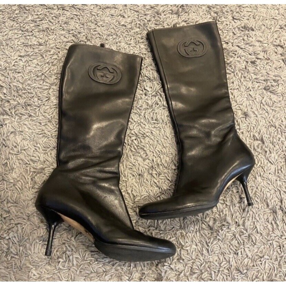 GUCCI Interlocking G Logo Leather Tall Boots Size 9.5 B - Picture 4 of 16
